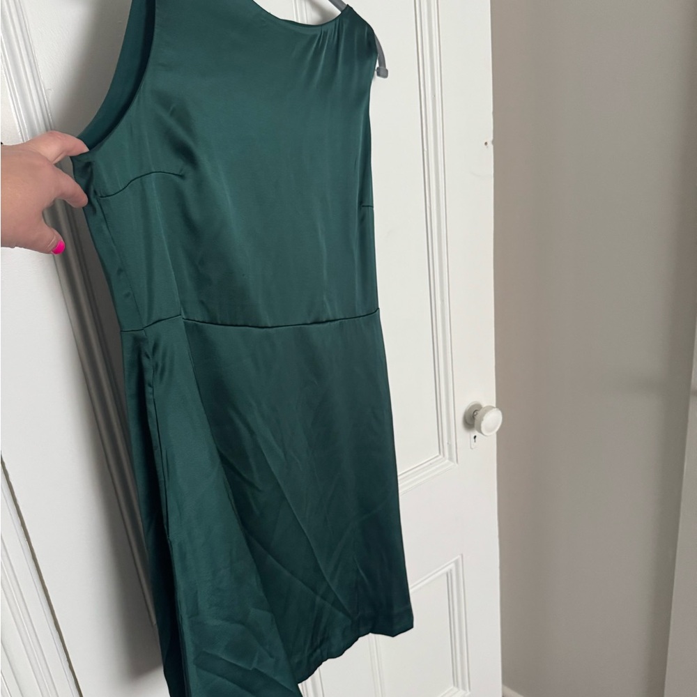 Joe Fresh forest green silk like Mini Dress with pockets